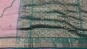 Elegant Green &amp; Peach Sari