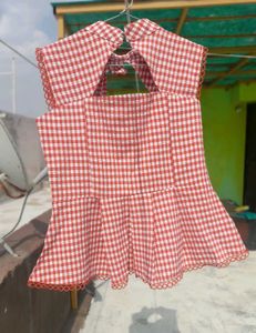 Coral Gingham Bow Front Top