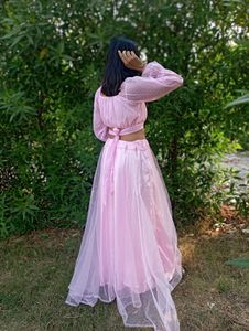 Beautiful Pink Crop Top With Lahenga