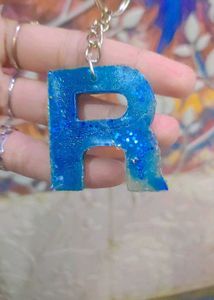 Blue Resin 'R' Keychain