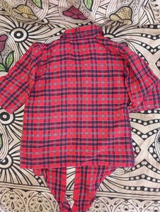 Red &amp; Black Checked Tie-up Shirt (Woman)