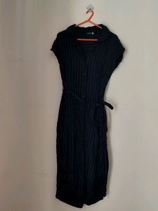 Black Tunic Dress With Tie Knot (Buttoned)