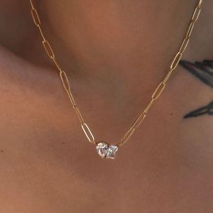 Paperclip Chain Stone Necklace Anti Tarnish Pvd