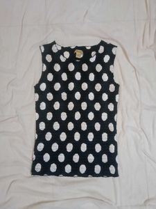 Polka Dot Sleeveless Top Stretchable Polysilk
