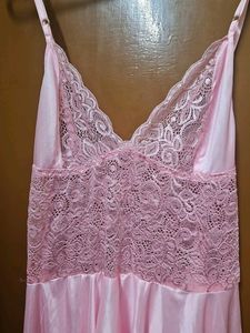 Pink Lace Satin Lingerie Dress