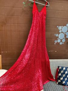 High Slit Red Sequins Party Dress