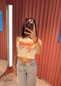 A Biege Boxy Cropped Sleeveless Top