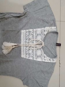 Gray Tunic Top with Lace Detail