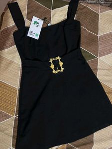 Square Neckline Black Short Dress In Size &#34;Xs&#34;