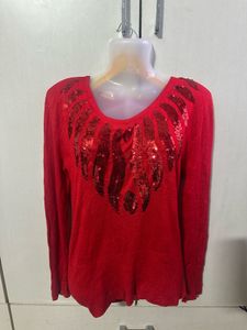 Red Sequin Embellished Top