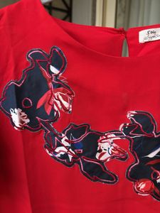 Red Floral Ruffle Sleeve Top