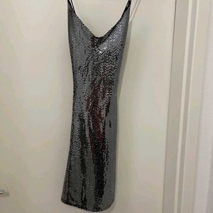 Sliver Shimmer Metallic Dress Party Flared Tulle