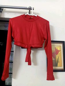TOKYO TALKIES Red Tie Front Crop Top