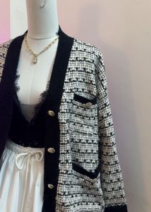 Tweed Cardigan with Gold Buttons