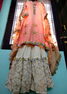 Peach Kurta Set With Garara