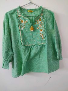 Embroidered Green Top