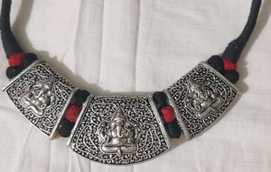 Ethnic Silver Plated &amp; Thread Necklace