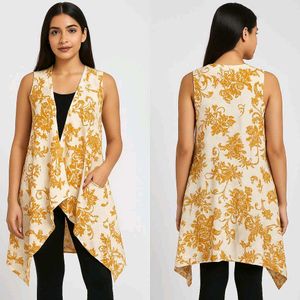 Floral Print Sleeveless Shrug | Yellow For Women