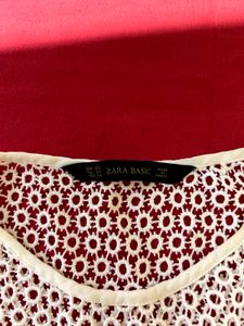 ZARA BASIC White Lace Panel Sleeveless Top