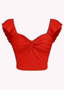 Heart Neck Twist Ribbed Top