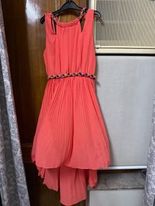 Coral Hi-Low Dress with Braided Waist