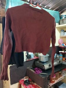 Brown Ribbed Long Sleeve Top