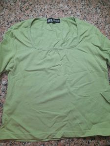 Zara Green Square Neck Top And V Brown( Combo)