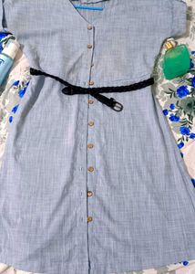 Light Blue Button-Down Dress with Belt