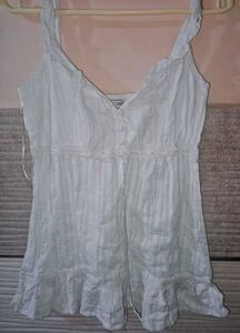 White Sleeveless Frill Top