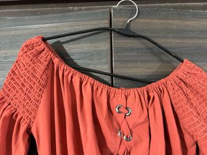 Rust Off-Shoulder Jumpsuit