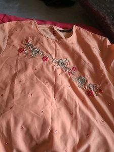 ZARDOSI HANDWORK AND MIRROR WORK KURTI IN PEACH