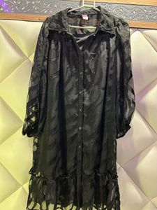 Black Sheer Button-Down Dress