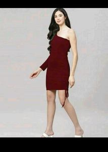 Offer For Today,🙊👈Burgundy One-Shoulder Mini Dr