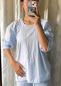 Blue Puff Sleeve Top