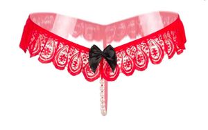 Lace Thong with Pearl Detail