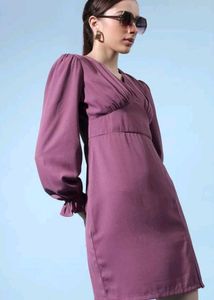 Dressberry V neck Puff sleeve A-line Dress