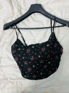Cowl Neck Crop Top With Floral Print