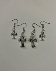 Y2k Chrome Cross Pendant Necklace and Earrings