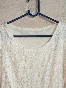 Trendy Ladies Lace Top Layered Light Cream Flared