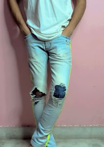 denim sky blue and white jeans