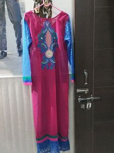 Beautiful Embroidery Work Net Kurta With Inner (38 Bust) Length- 49 Inches- Front &amp; Back Both Side Embroidery Work