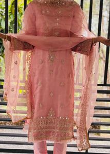 Elegant Peach Embroidered Kurta Set