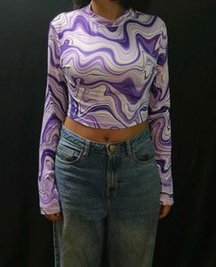 Purple Swirl Long Sleeve Crop Top