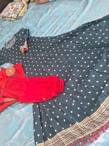 Elegant Polka Dot Anarkali Kurta Set M size