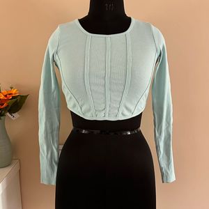Light Blue Crop Top With Lilac Skirt