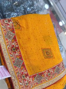 Elegant Yellow Embroidered Saree (Issue)