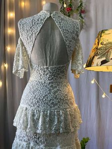 Elegant White Lace Midi Dress Fully Sheer