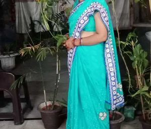 Teal Blue Sari with Embellishments