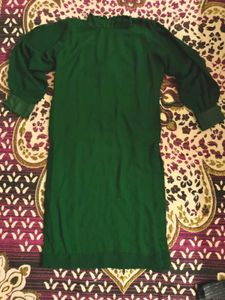 Kurta With Laggy, Dark Green, Collar, Back Chain