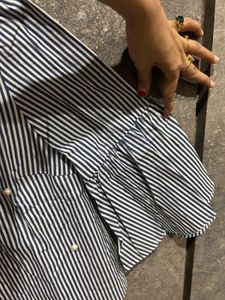 Zara Striped Pearl Embellished Top XS